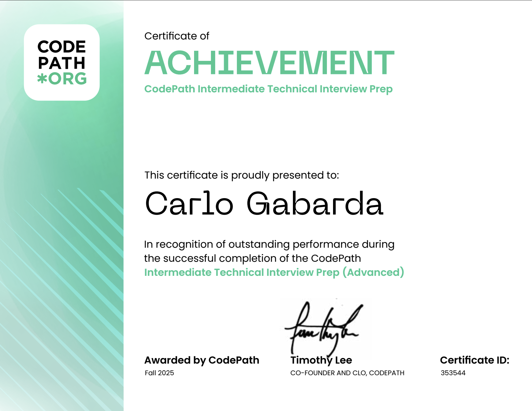 Code Path Certificate